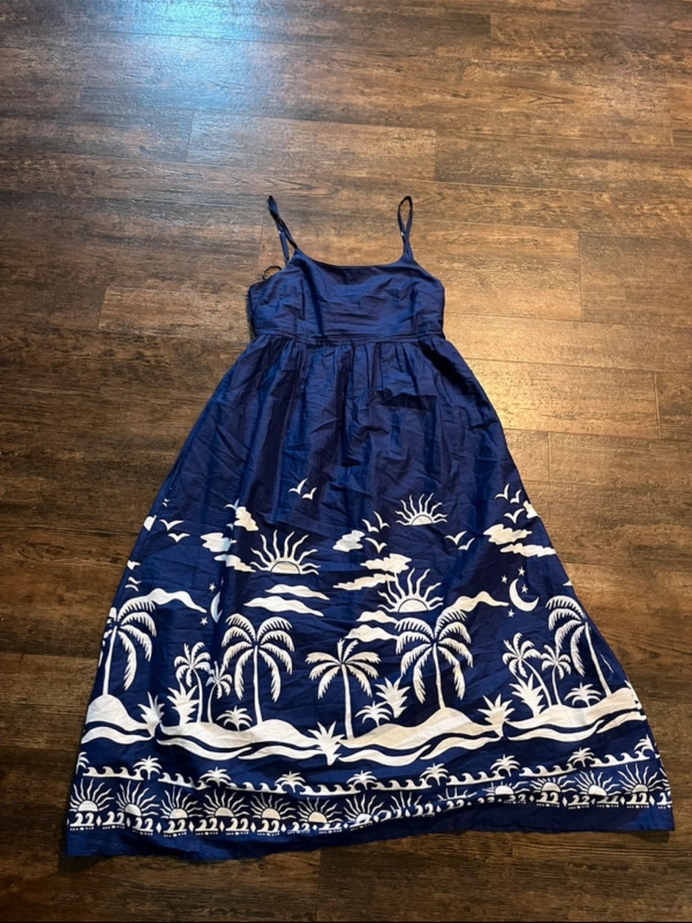 Japna Navy Blue & White Tropical Maxi Dress